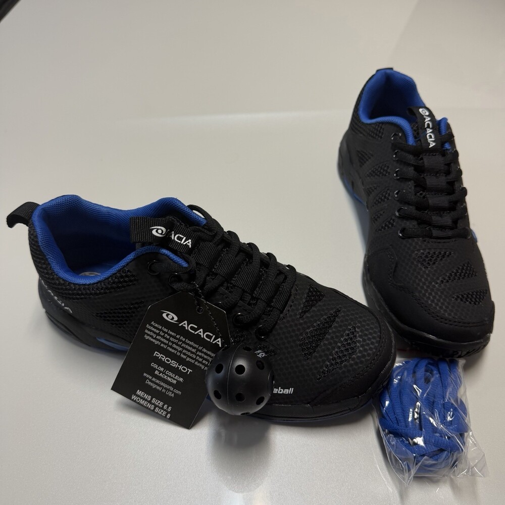 ACACIA ProShot II Pickleball Shoes Black with Royal Blue Men 6.5 Women 8